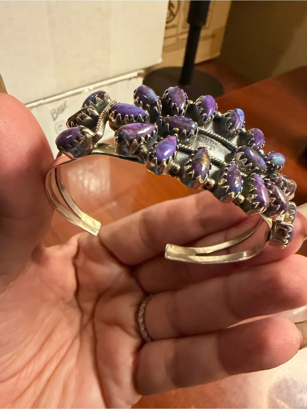 925 Sterling Purple Mohave Southwestern Cluster  Cuff Bracelet 7” - 27.3 g